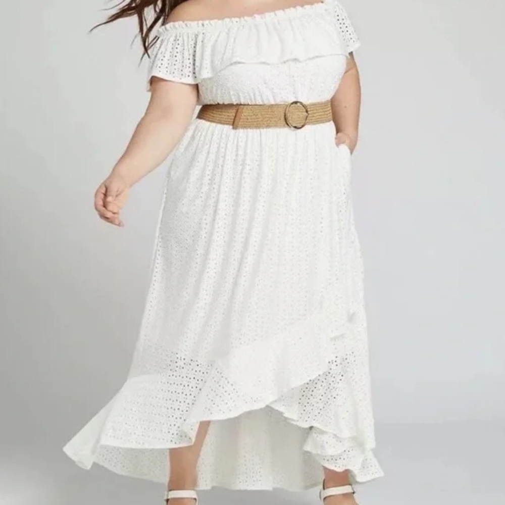 Lane Bryant Off-Shoulder White High Low Dress